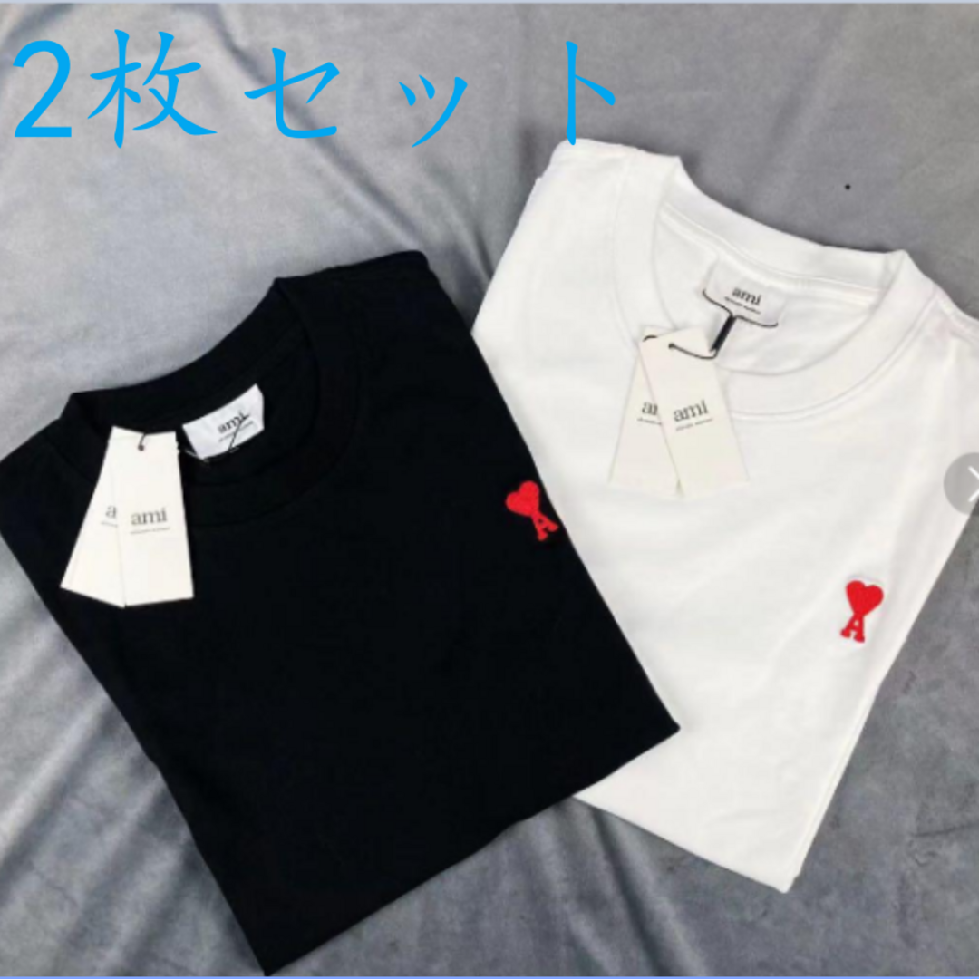 AmiParisアミパリス ポロシャツ 半袖Tシャツ 男女ブラックMサイズ
