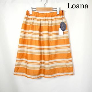 ロアナ(LOANA)の新品 ロアナ 17,000円 ひざ丈 イージースカート ウエストゴム ボーダー(ひざ丈スカート)