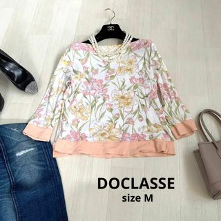 ドゥクラッセ(DoCLASSE)のDOCLASSE ドゥクラッセ　花柄　カットソー　Mサイズ　七分袖　オレンジ(Tシャツ(長袖/七分))