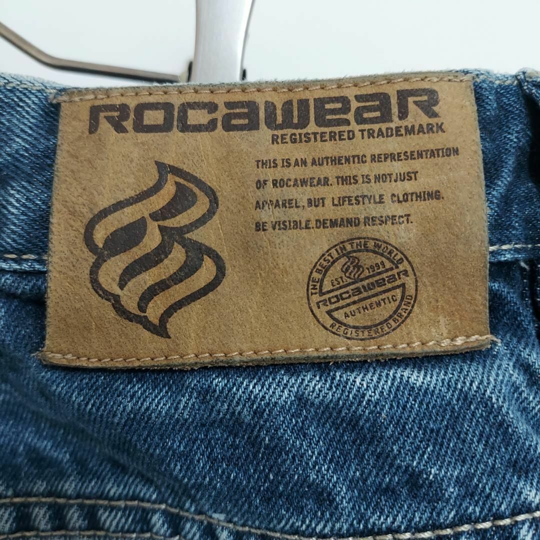 W40 JAY-Z ロカウェア ポケットロゴ刺繍 バギーパンツ デニム ブルー青