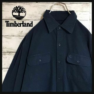 ティンバーランド(Timberland)の【美品】ティンバーランド⭐︎刺繍ロゴ入りネルシャツ　肉厚　紺　F128(シャツ)