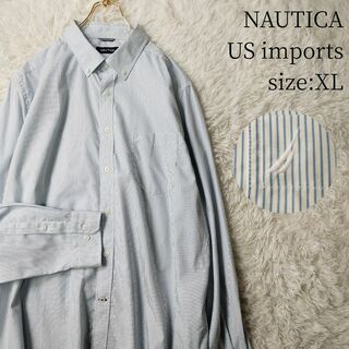 ノーティカ(NAUTICA)のUS輸入古着★NAUTICA 長袖BDシャツ ピンストライプ ライトブルー XL(シャツ)
