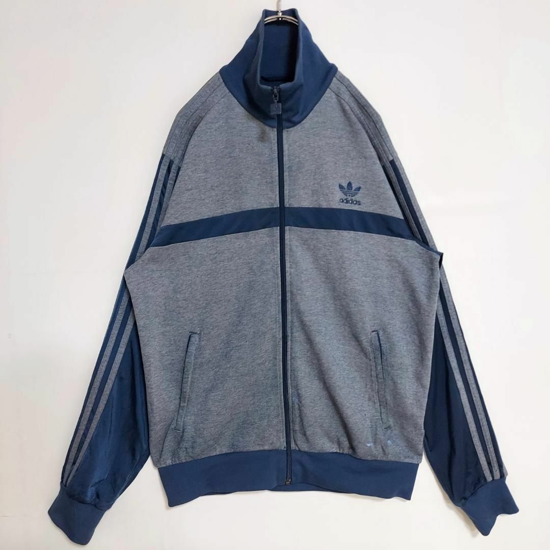 襟高 adidas アディダス ロゴ刺繍 トラックジャケット L ブルー 青