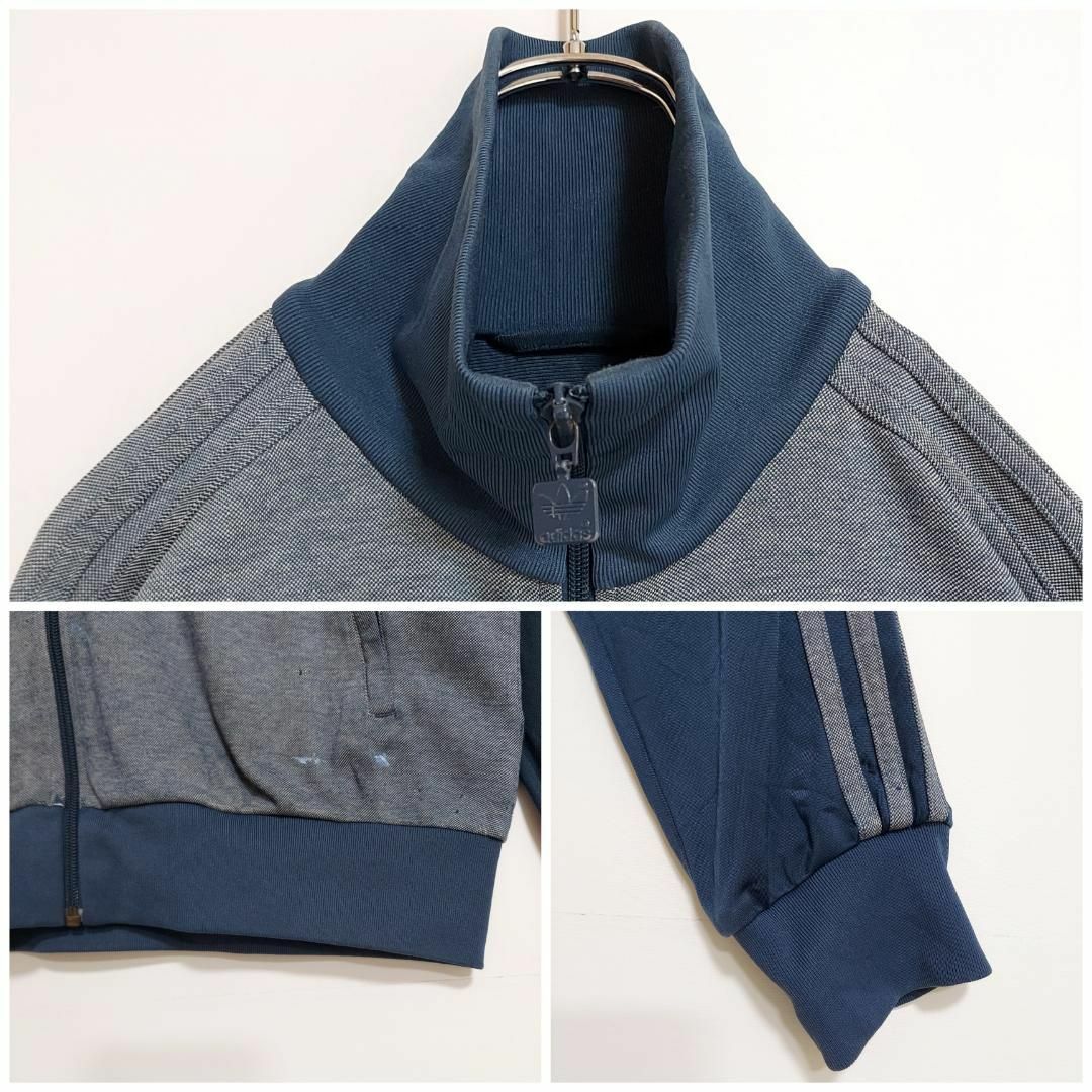 襟高 adidas アディダス ロゴ刺繍 トラックジャケット L ブルー 青