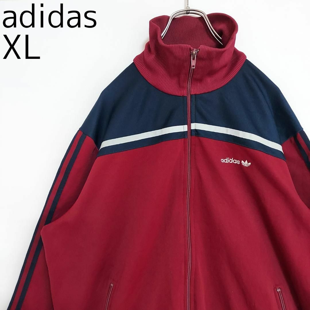 adidas(アディダス)のアディダス トラックジャケット XL ボルドーネイビー ワンポイント刺繍ロゴ メンズのトップス(ジャージ)の商品写真