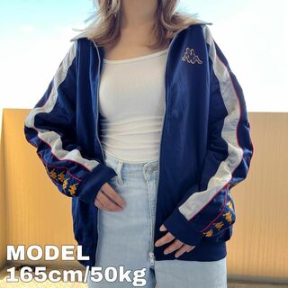 カッパ トラックジャケット 90s 袖ロゴ サイドライン XL 白 青 ...