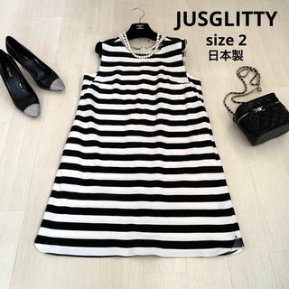 ジャスグリッティー(JUSGLITTY)のJUSGLITTY ジャスグリッティー　ボーダーワンピース　2サイズ　日本製(ひざ丈ワンピース)