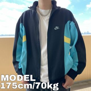 NIKE - ナイキ トラックジャケット L ブラック黒水色黄色 ワンポイント