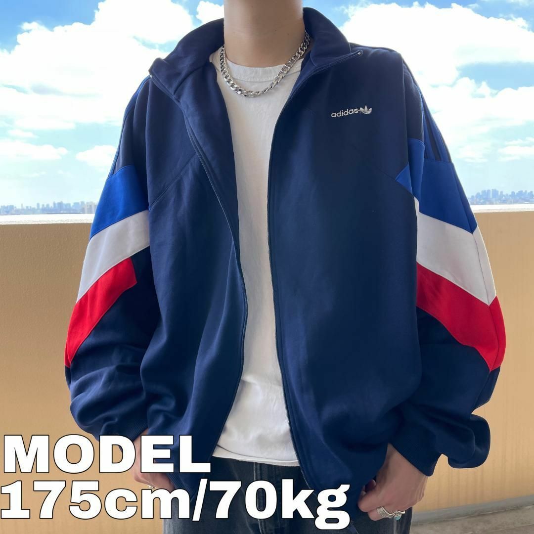 アディダス トラックジャケット 90s 2XL ネイビー青紺赤白 刺繍ロゴ古着 | フリマアプリ ラクマ