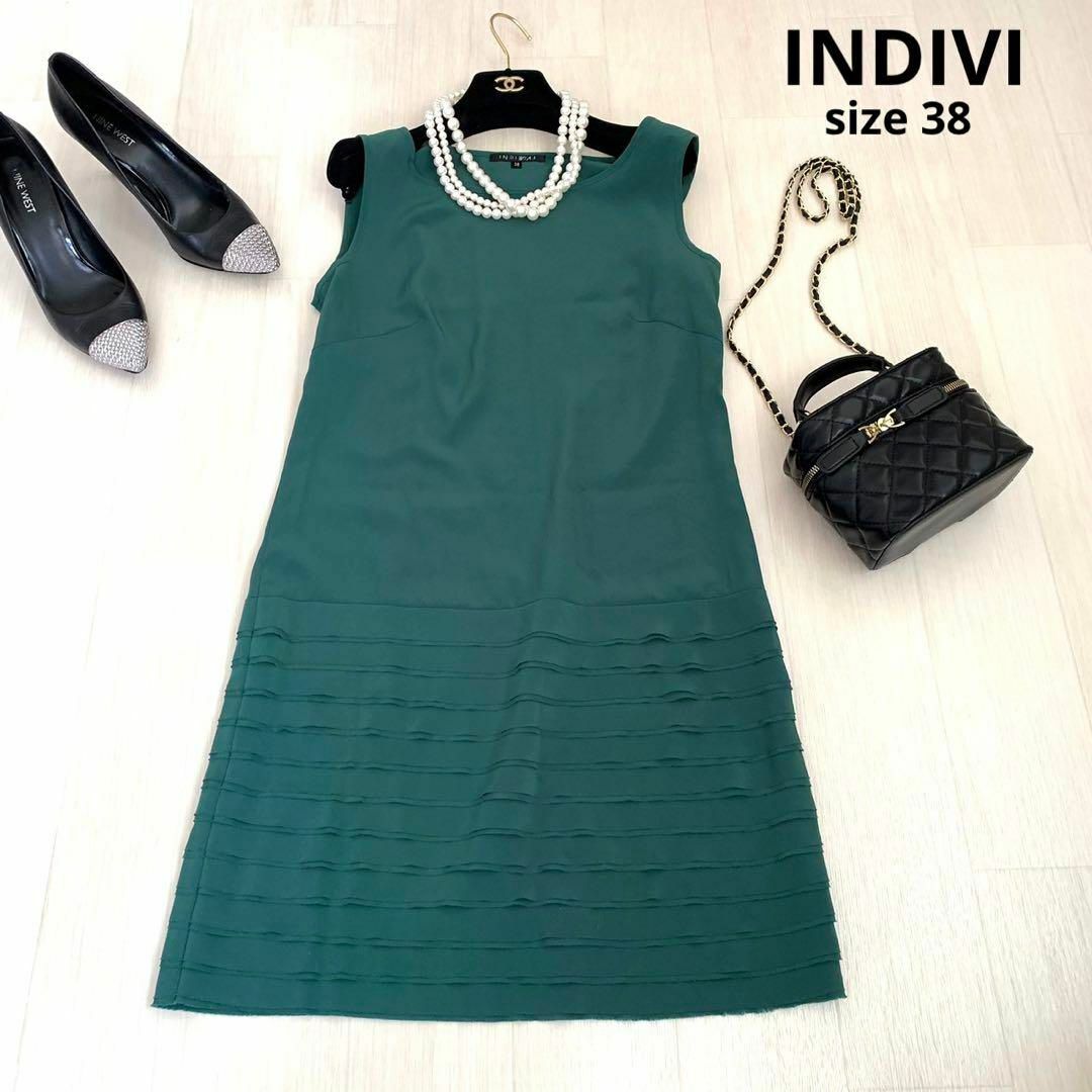 INDIVI(インディヴィ)のINDIVI インディヴィ　プリーツワンピース　ワンピース　38サイズ レディースのワンピース(ひざ丈ワンピース)の商品写真