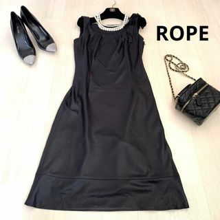 ロペ(ROPE’)のROPE ロペ　りぼんワンピース　ワンピース　ノースリーブワンピース　ブラック(ひざ丈ワンピース)