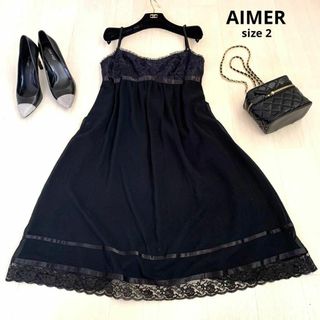 エメ(AIMER)のAIMER エメ　レースワンピース　リボンワンピース　ワンピース　2サイズ(ひざ丈ワンピース)