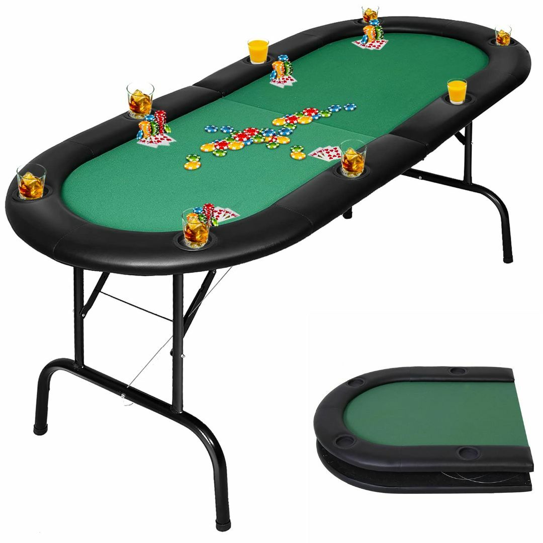 GYMAX ポーカーテーブル ポーカーマット 麻雀卓テーブル 8人用 幅186*