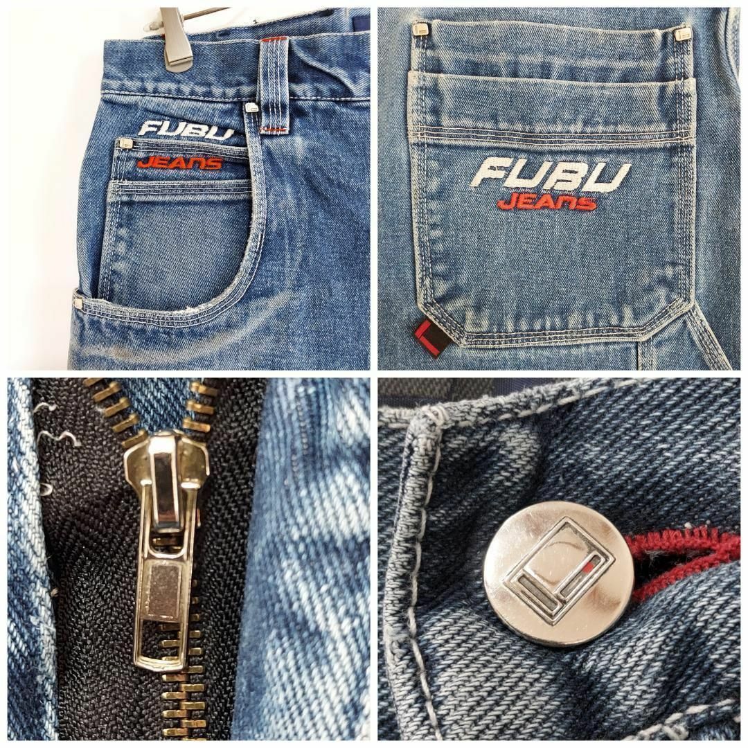 FUBU(フブ)のW36 FUBU フブ ポケットロゴ刺繍 ペインターパンツ デニム 青 ブルー メンズのパンツ(デニム/ジーンズ)の商品写真