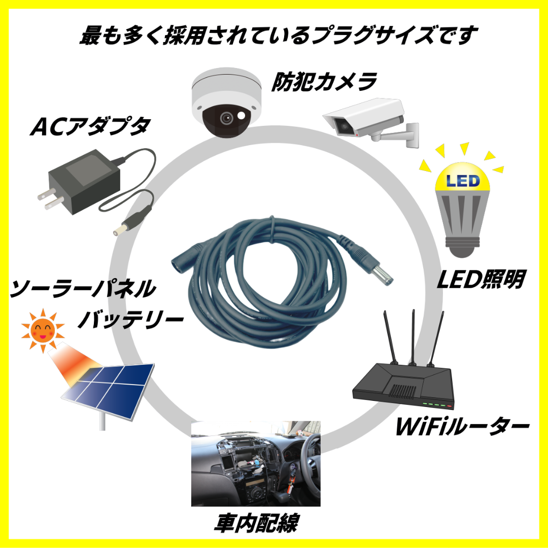 2m DC延長ケーブル 5.5/2.1mm(オス/メス) 12V2A 22AWG スマホ/家電/カメラのPC/タブレット(PCパーツ)の商品写真