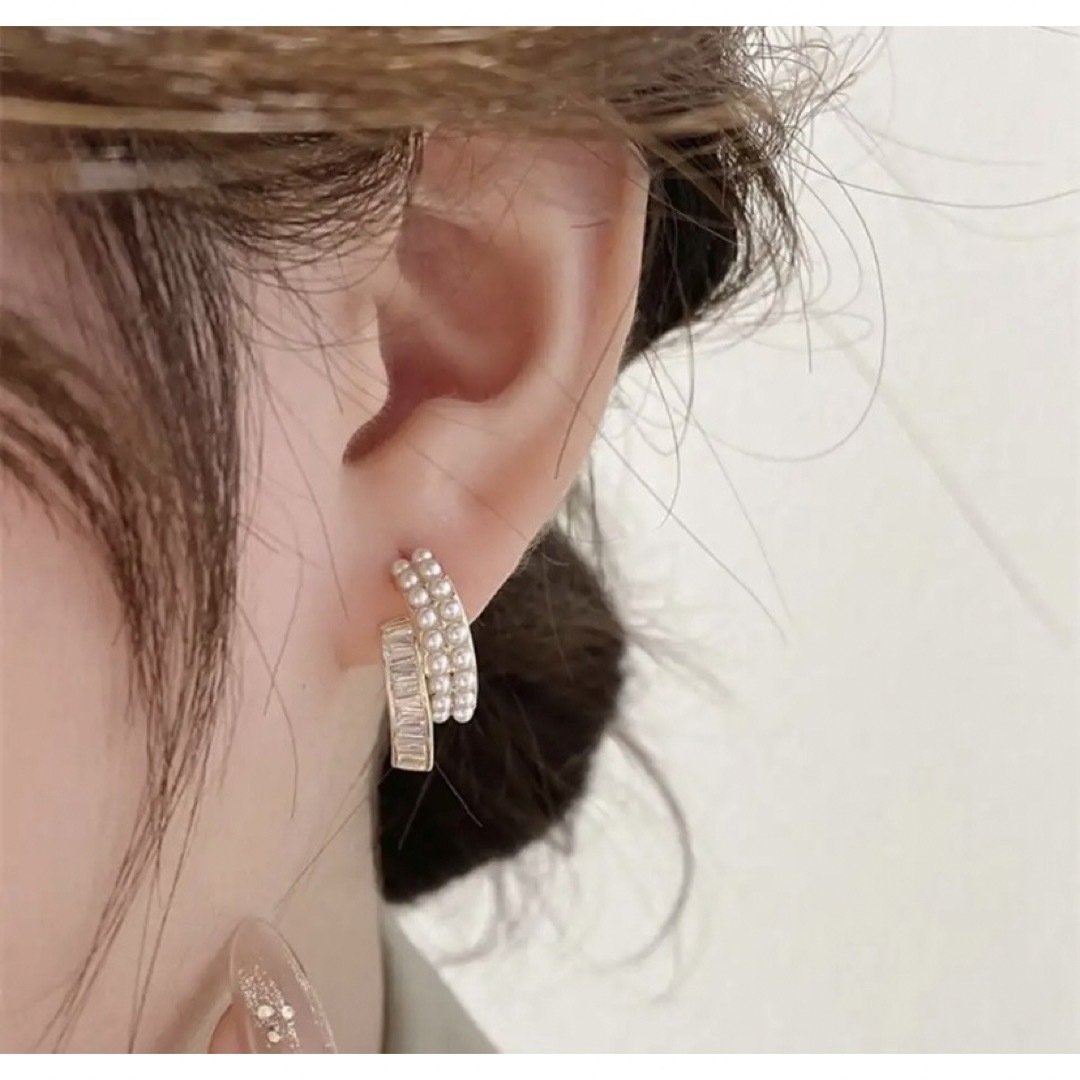 ピアス パール クリスタルダブルの通販 by sakura′s shop|ラクマ