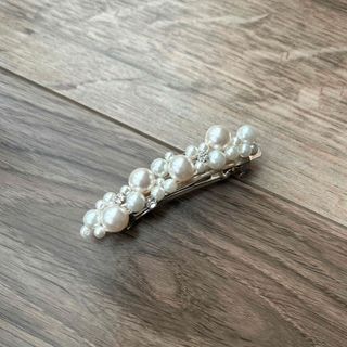 パールバレッタ　6cm  シルバー(ヘアアクセサリー)