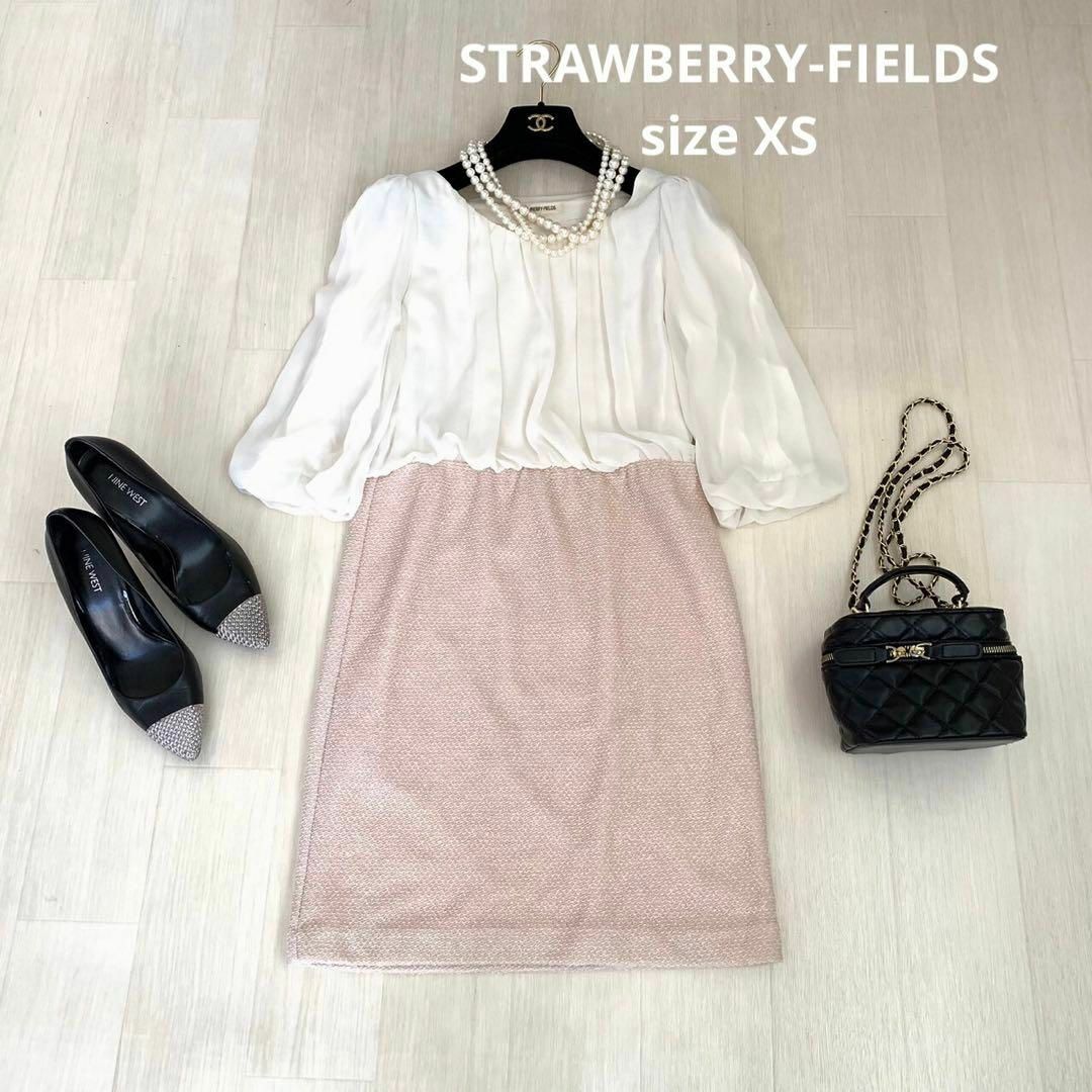 STRAWBERRY-FIELDS 異素材ワンピースシフォンツイードワンピース