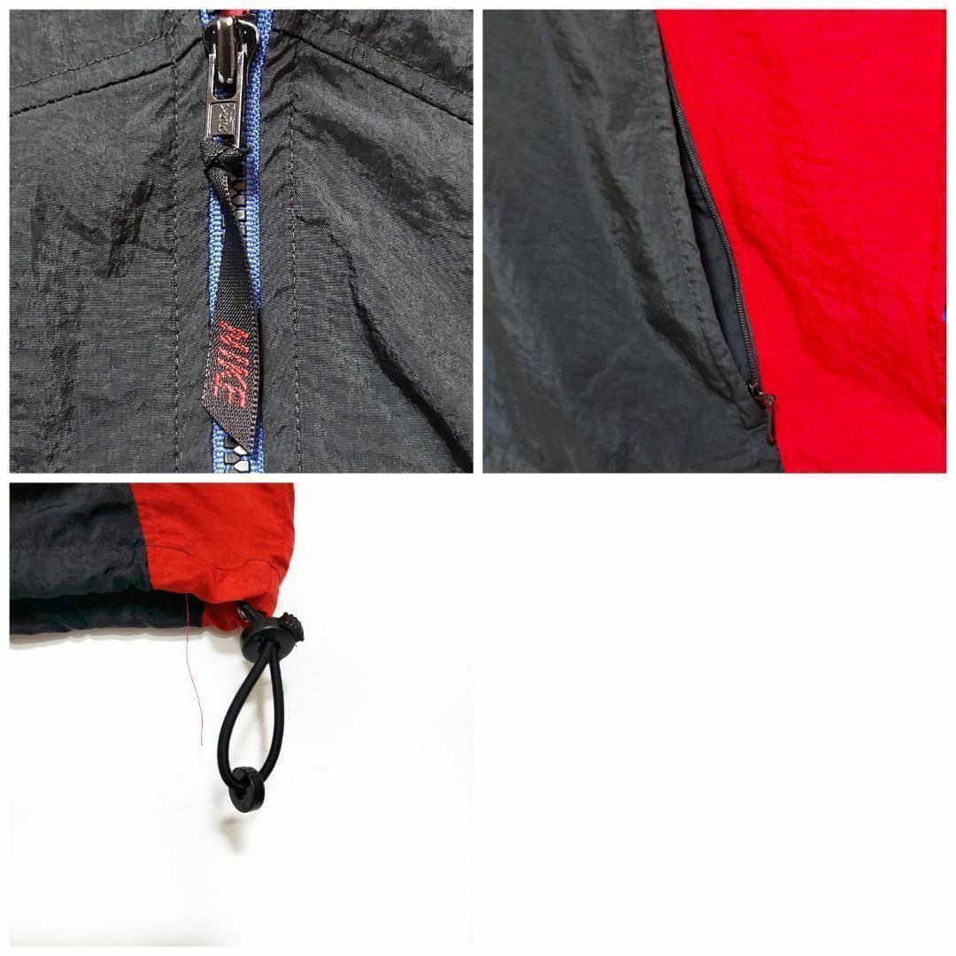 《ナイキ》90s銀タグ　刺繍ロゴ　青×黒×赤　Lサイズ　ナイロンジャケット