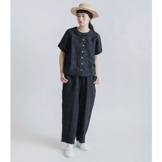 ネストローブ(nest Robe)の...MAGALI マガリ...ウィンドウペンリネン ロンド ブラウス　ブラック(シャツ/ブラウス(半袖/袖なし))