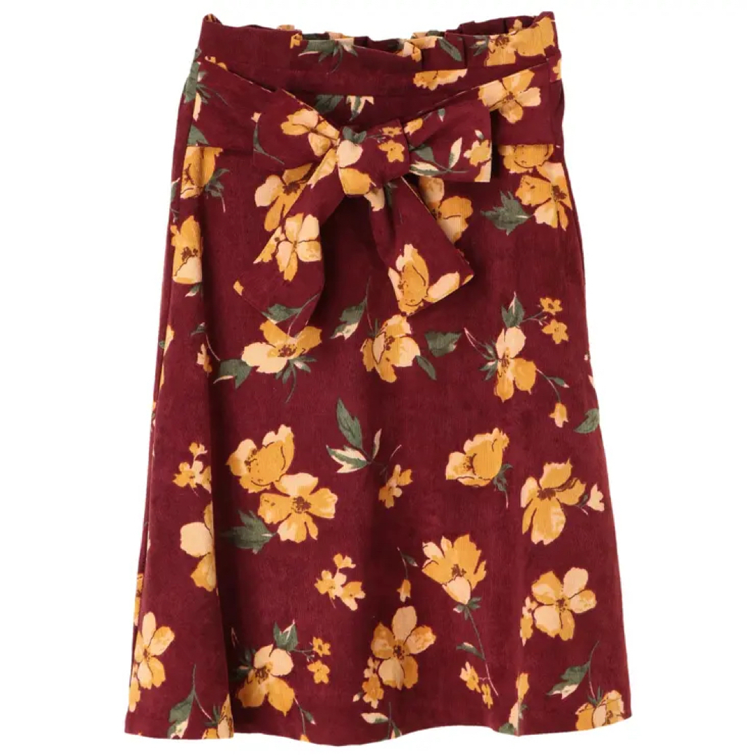 green parks(グリーンパークス)のRAY 花柄ウエストリボンフレアースカート レディースのスカート(ひざ丈スカート)の商品写真