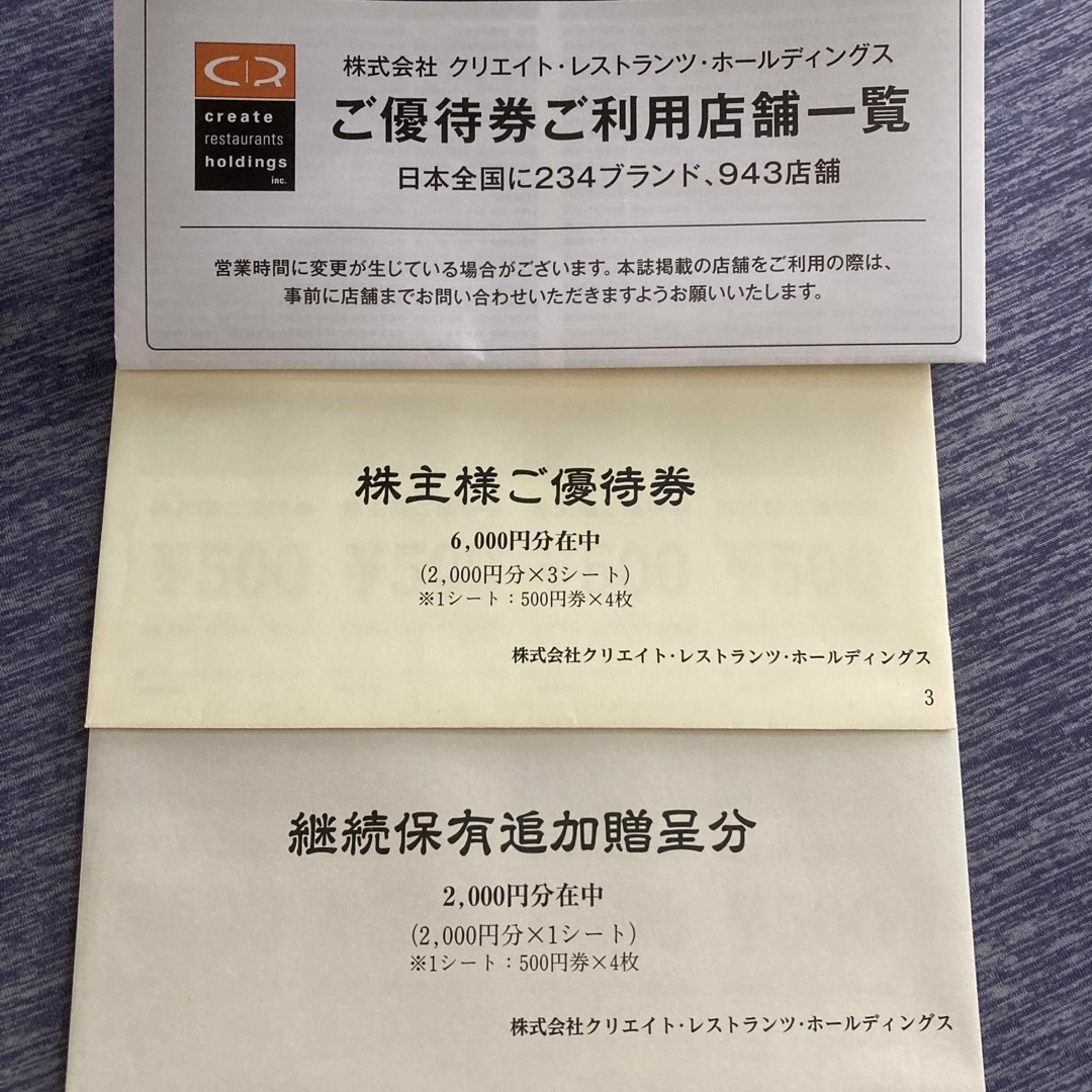 クリエイトレストランツ 株主優待券8,000円分の通販 by ヒロ's shop