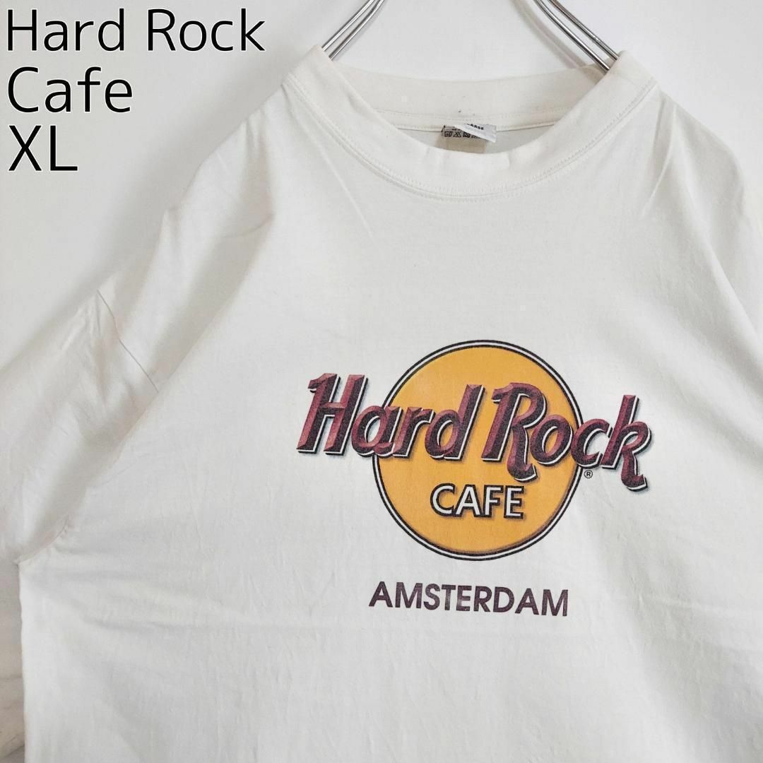 ハードロックカフェ プリントTシャツ アムステルダム XL ホワイト 白 黄色