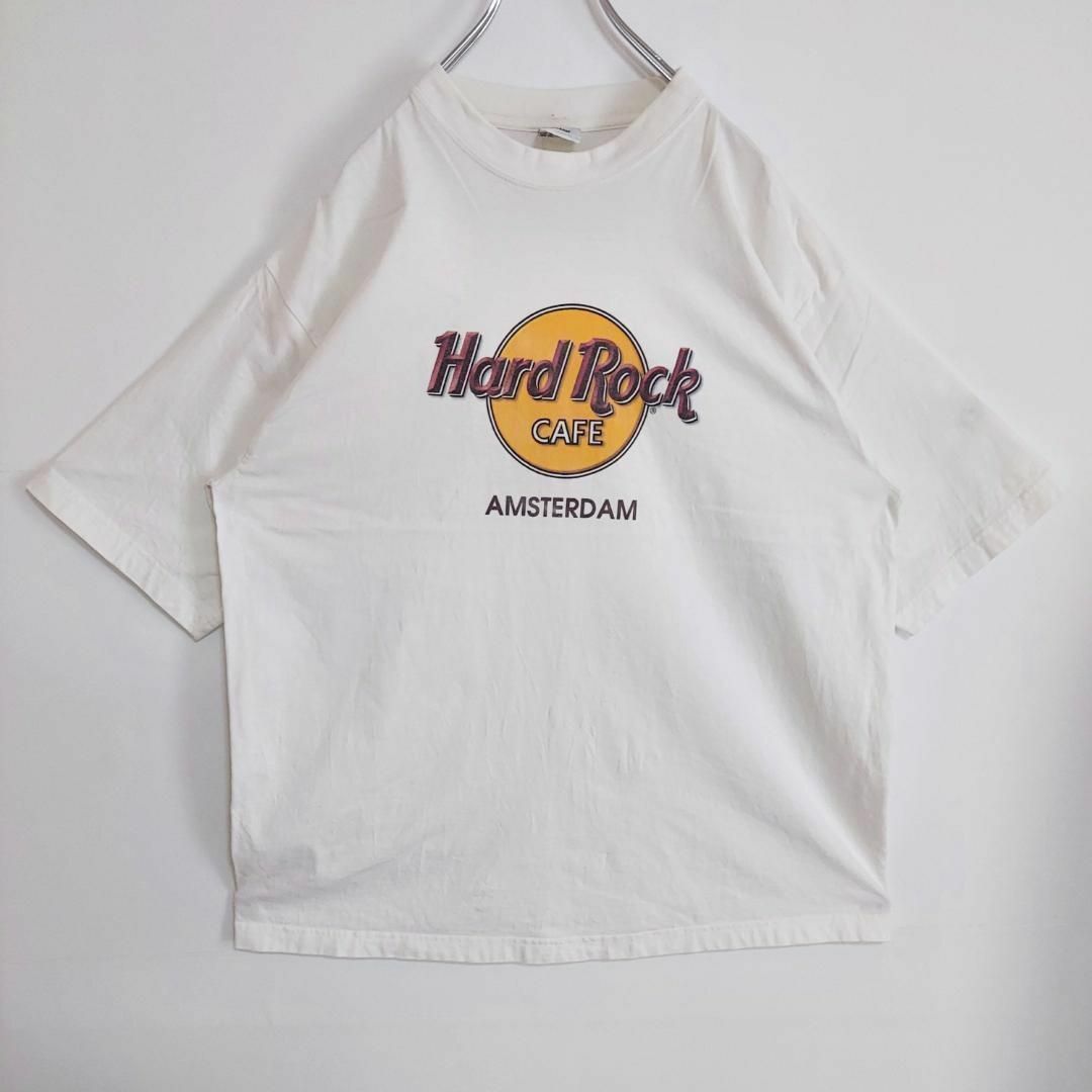 ハードロックカフェ プリントTシャツ アムステルダム XL ホワイト 白 黄色