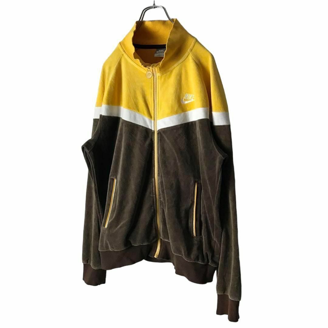 3496 美品✨NIKEベロアトラックジャケットイエロー×ダークブラウンL-XL