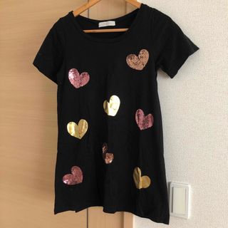 オリーブデオリーブ(OLIVEdesOLIVE)の【処分品】オリーブデオリーブ　チュニック丈　Tシャツ　ブラック　ハート　Mサイズ(チュニック)