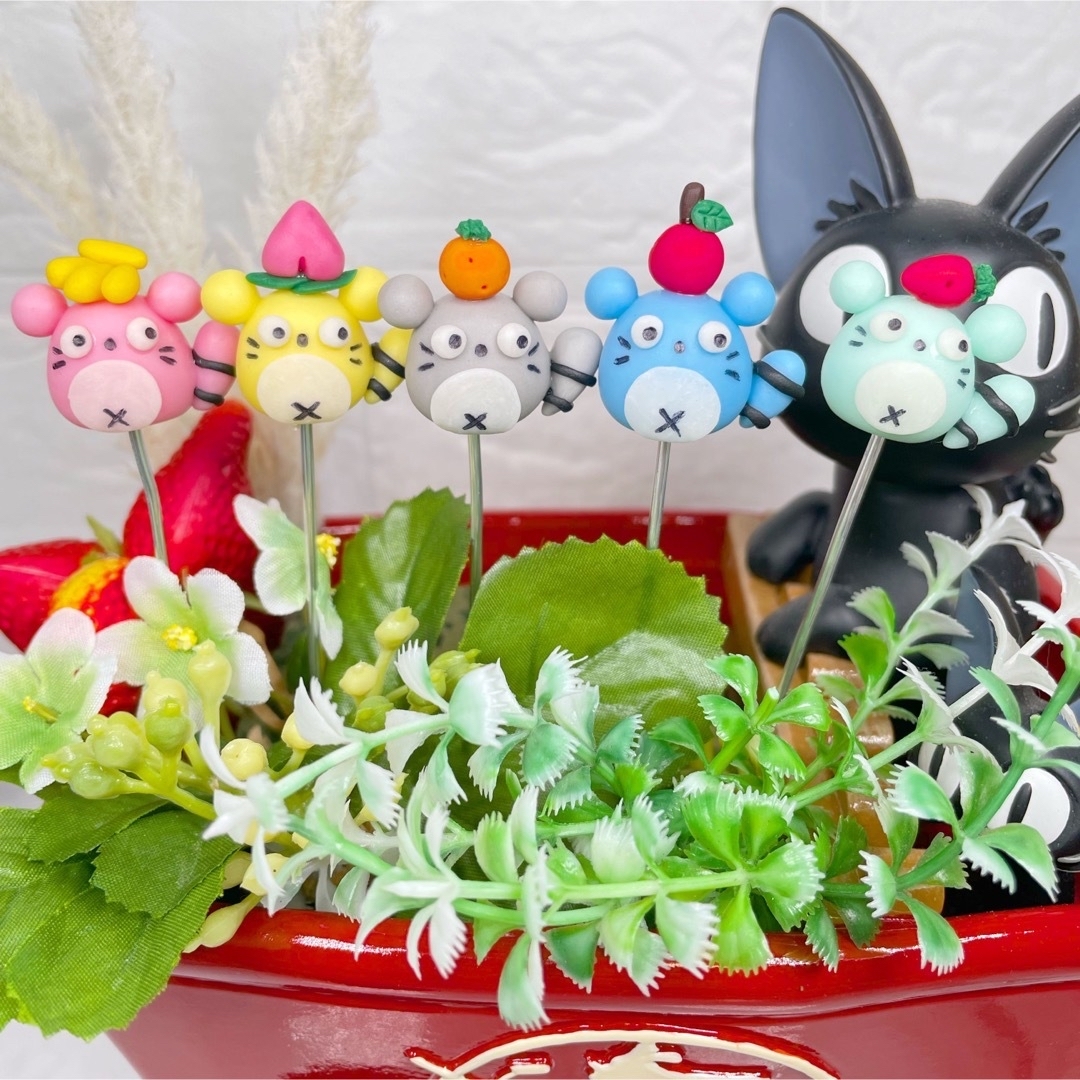 ガーデンピック　ハンドメイド　カラフルたぬきさんとお家ピック　多肉植物　小鳥