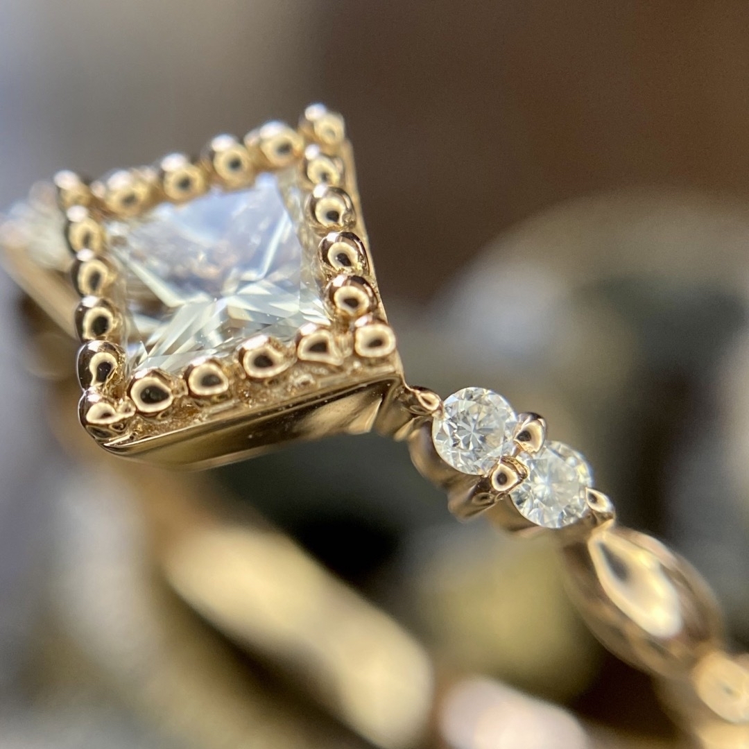 天然 ダイヤモンド プリンセスカットにミルグレン 計0.314ct K18PG  レディースのアクセサリー(リング(指輪))の商品写真