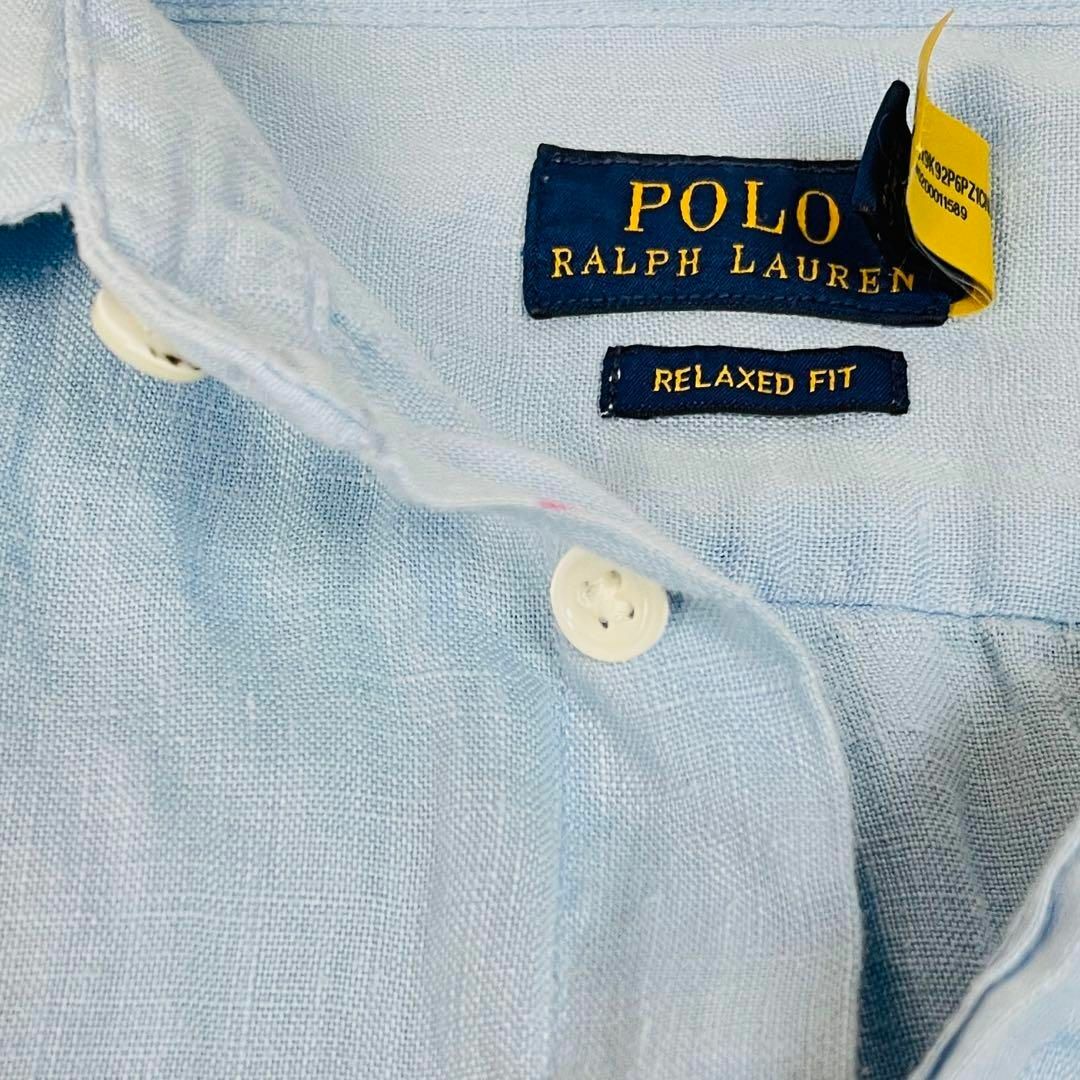 POLO RALPH LAUREN(ポロラルフローレン)の●2031 美品✨ポロラルフローレン リネンシャツ ライトブルー M~ レディースのトップス(シャツ/ブラウス(長袖/七分))の商品写真