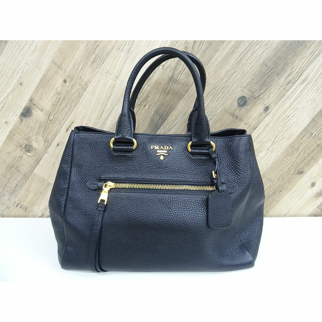 PRADA - K梅011/ PRADA プラダ ブラック レザー ナイロン ハンドバッグ