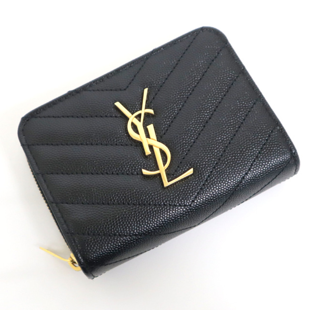 【Yves Saint Laurent】イヴサンローラン ニつ折り財布 ロゴ キルティング レザー ブラック×ゴールド金具 403923.BOW01/hm07159kt