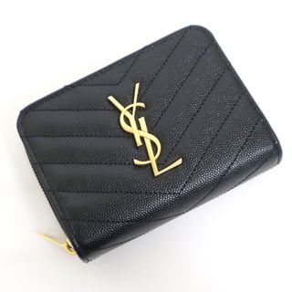 イヴサンローランボーテ(Yves Saint Laurent Beaute)の【Yves Saint Laurent】イヴサンローラン ニつ折り財布 ロゴ キルティング レザー ブラック×ゴールド金具 403923.BOW01/hm07159kt(財布)