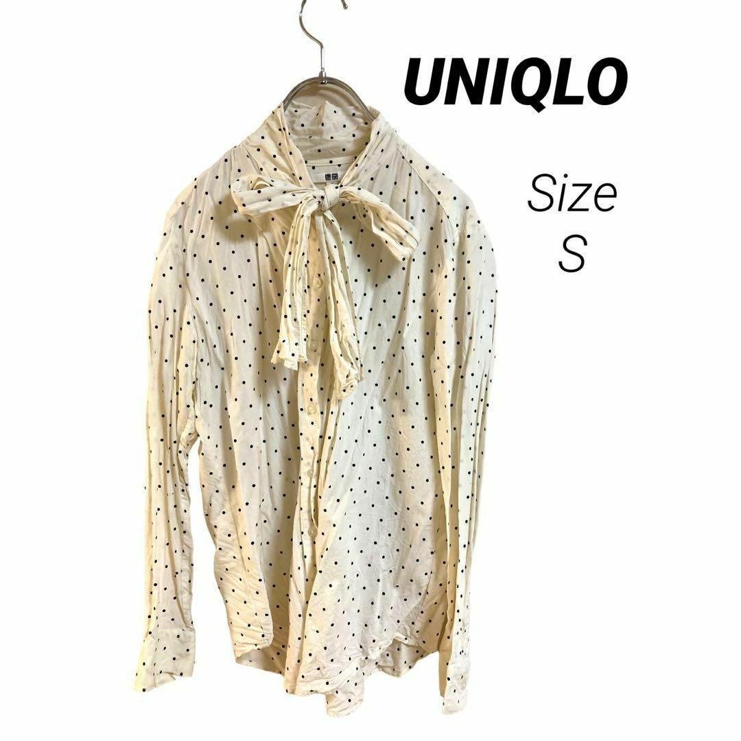 UNIQLO(ユニクロ)のra798 ユニクロ　UNIQLO レディース　シャツ　アイボリー　リボン付き レディースのトップス(シャツ/ブラウス(長袖/七分))の商品写真