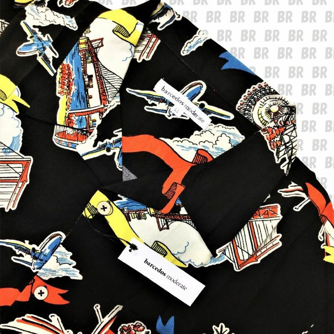 BARCEDOS(バルセドス)の新品　LL　ブラック　アロハシャツ　アミューズメント柄　レーヨン メンズのトップス(シャツ)の商品写真