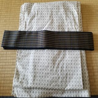 【大きめ】男性　白浴衣＆新品正絹角帯のセット(No.140)(浴衣)