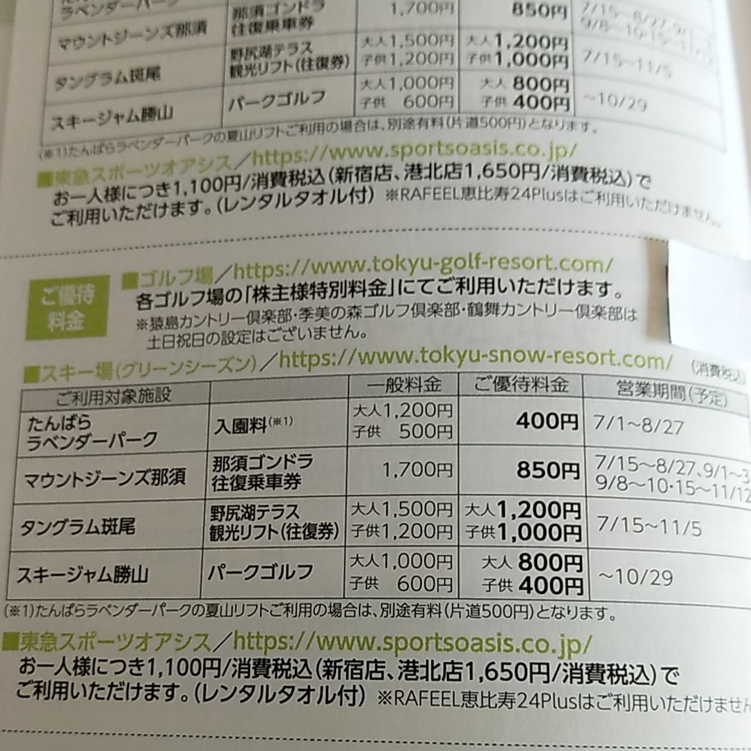 (朝霞さま)東急不動産ホールディングス　株主優待券 チケットの施設利用券(フィットネスクラブ)の商品写真