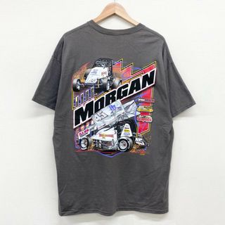 US古着 ギルダン GILDAN レーシングTシャツ 半袖 JAKE MORGAN 45 両面 プリント サイズ：メンズ XL ビッグサイズ グレー系【中古】(Tシャツ/カットソー(半袖/袖なし))