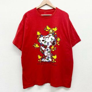 US古着 ピーナッツ PEANUTS Tシャツ 半袖 スヌーピー クリスマス プリント サイズ：メンズ XL ビッグサイズ レッド【中古】(Tシャツ/カットソー(半袖/袖なし))