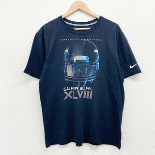 ナイキ(NIKE)のUS古着 NFL ナイキ NIKE Tシャツ 半袖 スーパーボウル 2014 SUPER BOWL SEAHAWKS VS BRONCOS スウッシュロゴ プリント サイズ：メンズ L ブラック【中古】(Tシャツ/カットソー(半袖/袖なし))