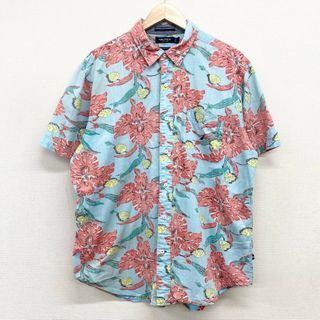 ノーティカ(NAUTICA)のUS古着 ノーティカ NAUTICA アロハシャツ 半袖 総柄 花柄 リバースプリント CLASSIC FIT サイズ：メンズ L ライトブルー×レッド【中古】(シャツ)