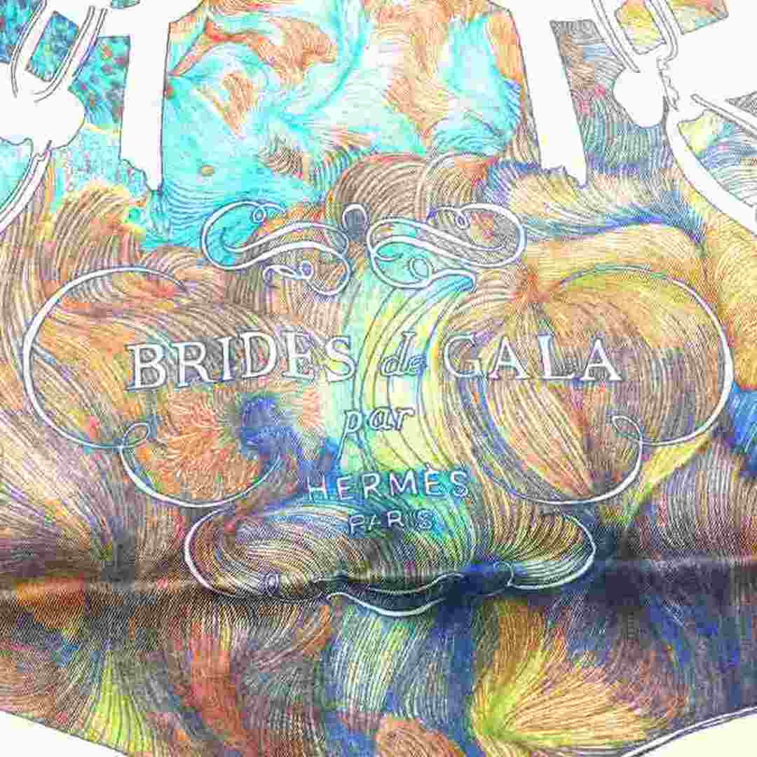 HERMES エルメス カレ 90 BRIDES de GALA en FINESSE スカーフ シルク 式典用馬勒 ブリッド ドゥ ガラ マルチカラー マーブル 絹 水彩画JA-17369 1