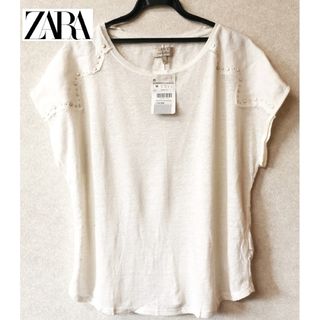 ザラ(ZARA)のザラ　ZARA　サマーニット　カットソー　白　ホワイト　半袖　ゆったり　体型隠し(カットソー(半袖/袖なし))