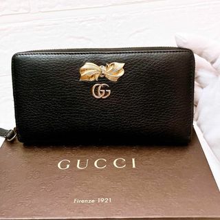 グッチ(Gucci)のグッチ GUCCI GGマーモント ラウンド 長財布 レザー ブラック(財布)