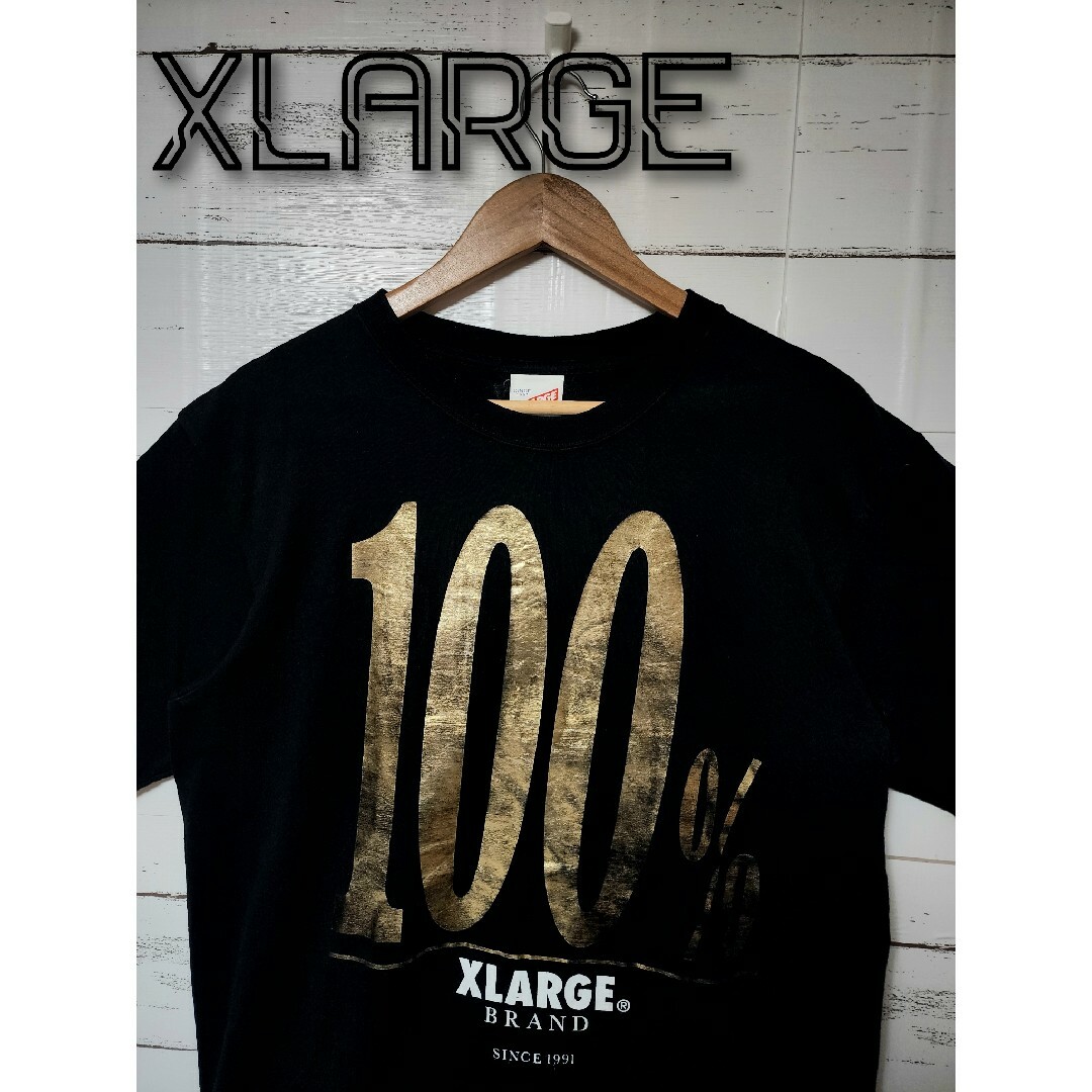 Tシャツ/カットソー(半袖/袖なし)《大人気》XLARGE エクストララージ Tシャツ 100%ロゴ 黒 金 L