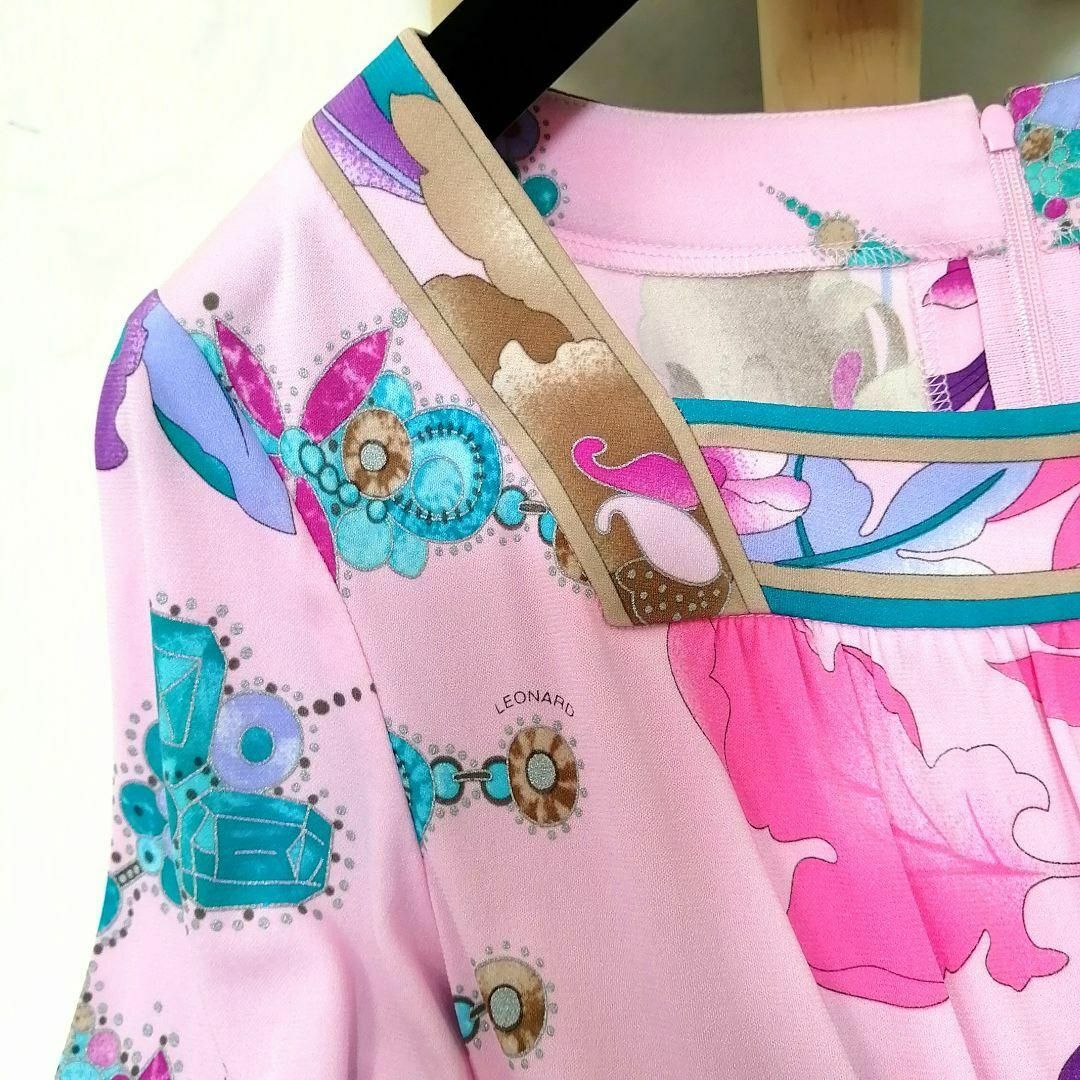 LEONARD - 未使用✨レオナール フレアワンピース カンカン素材 花 42 LEONARD - 未使用✨レオナール フレアワンピース カンカン素材 花 42