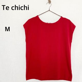 テチチ(Techichi)のTe chichi テチチ　赤　ノースリーブ　ニット　トップス　コットン45%(カットソー(半袖/袖なし))